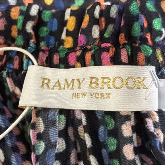 Ramy Brook Eugenia Ruffle Puff Sleeve Top Blouse Large Dot Stripe Split Neck NWT - Picture 11 of 16